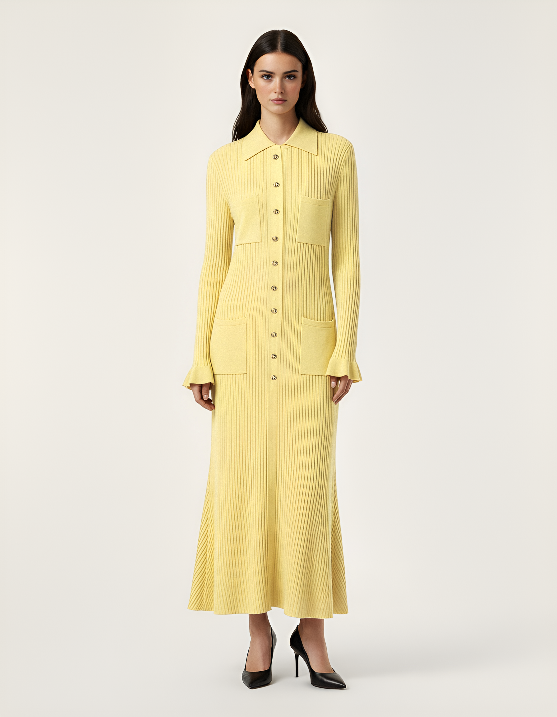 The Yara Maxi Knitted Dress Butter Yellow / M