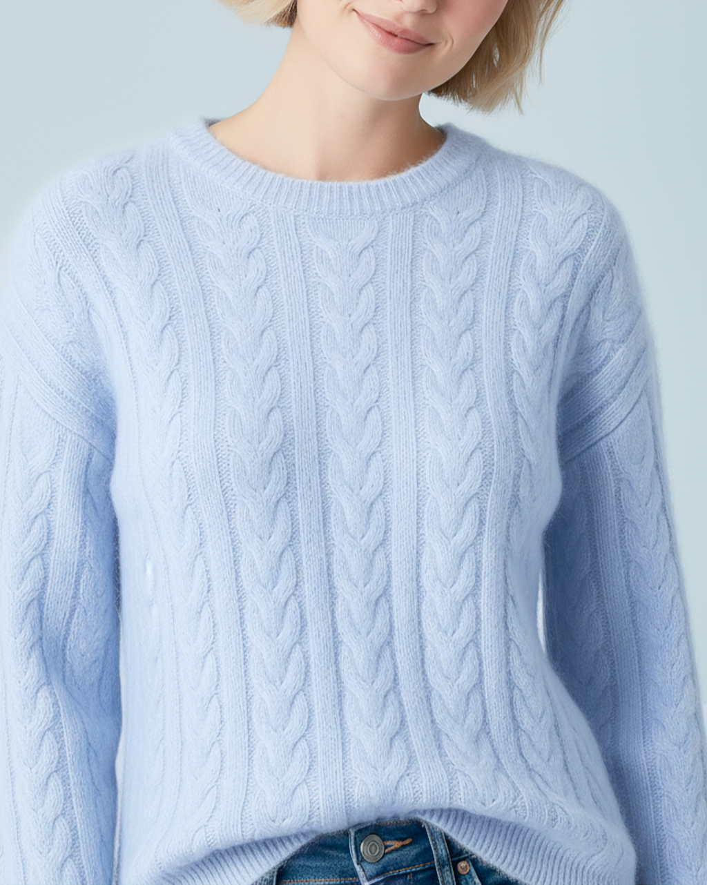 The Charlotte Round Neck 100% Cashmere Cable Knit Sweater