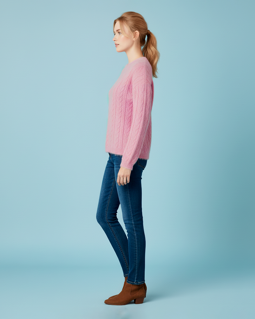 The Charlotte Round Neck 100% Cashmere Cable Knit Sweater