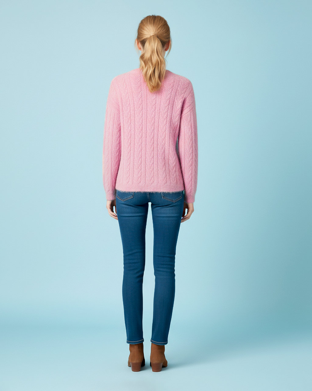 The Charlotte Round Neck 100% Cashmere Cable Knit Sweater