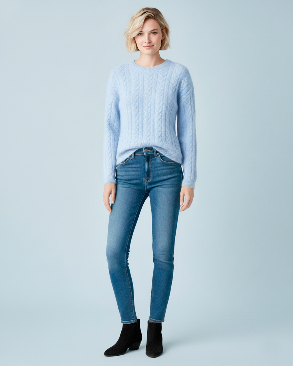 The Charlotte Round Neck 100% Cashmere Cable Knit Sweater
