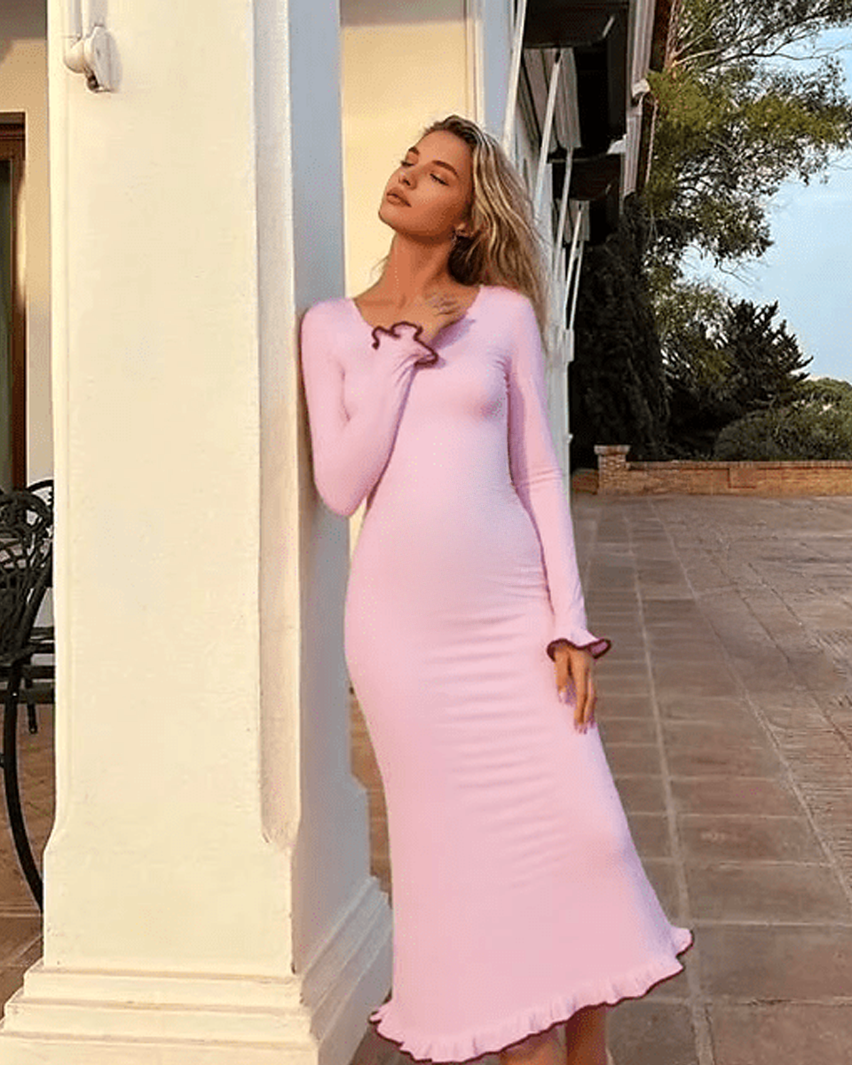 The Adeline Midi Dress in Pink