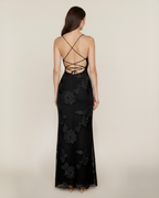 Robe longue dos nu à fleurs brodées Emily 