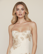 Robe longue dos nu à fleurs brodées Emily 