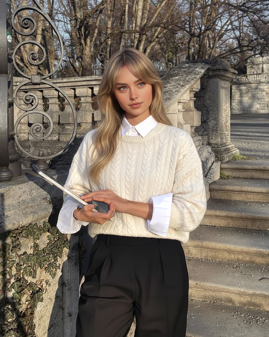 The Charlotte Round Neck 100% Cashmere Cable Knit Sweater