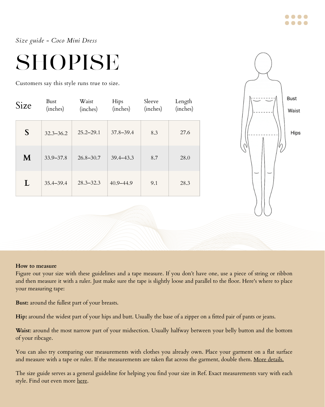 Coco Mini Dress Size Chart