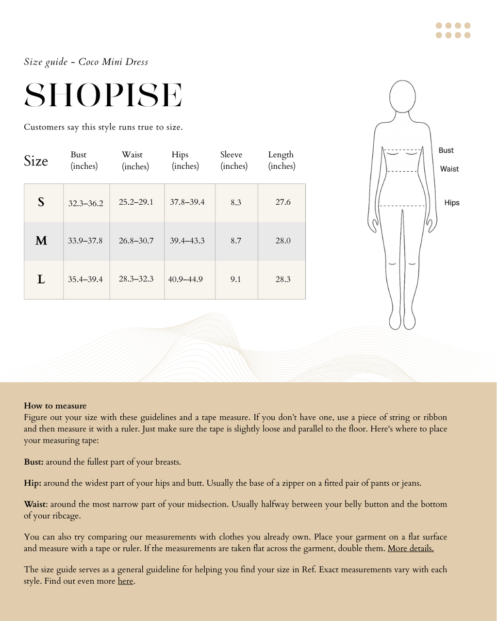 Coco Mini Dress Size Chart