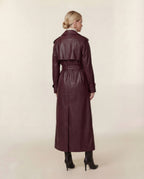 Leather Double-Button Trench Coat in Burgundy