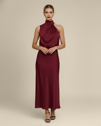 Midi Mock Neck Satin Dress