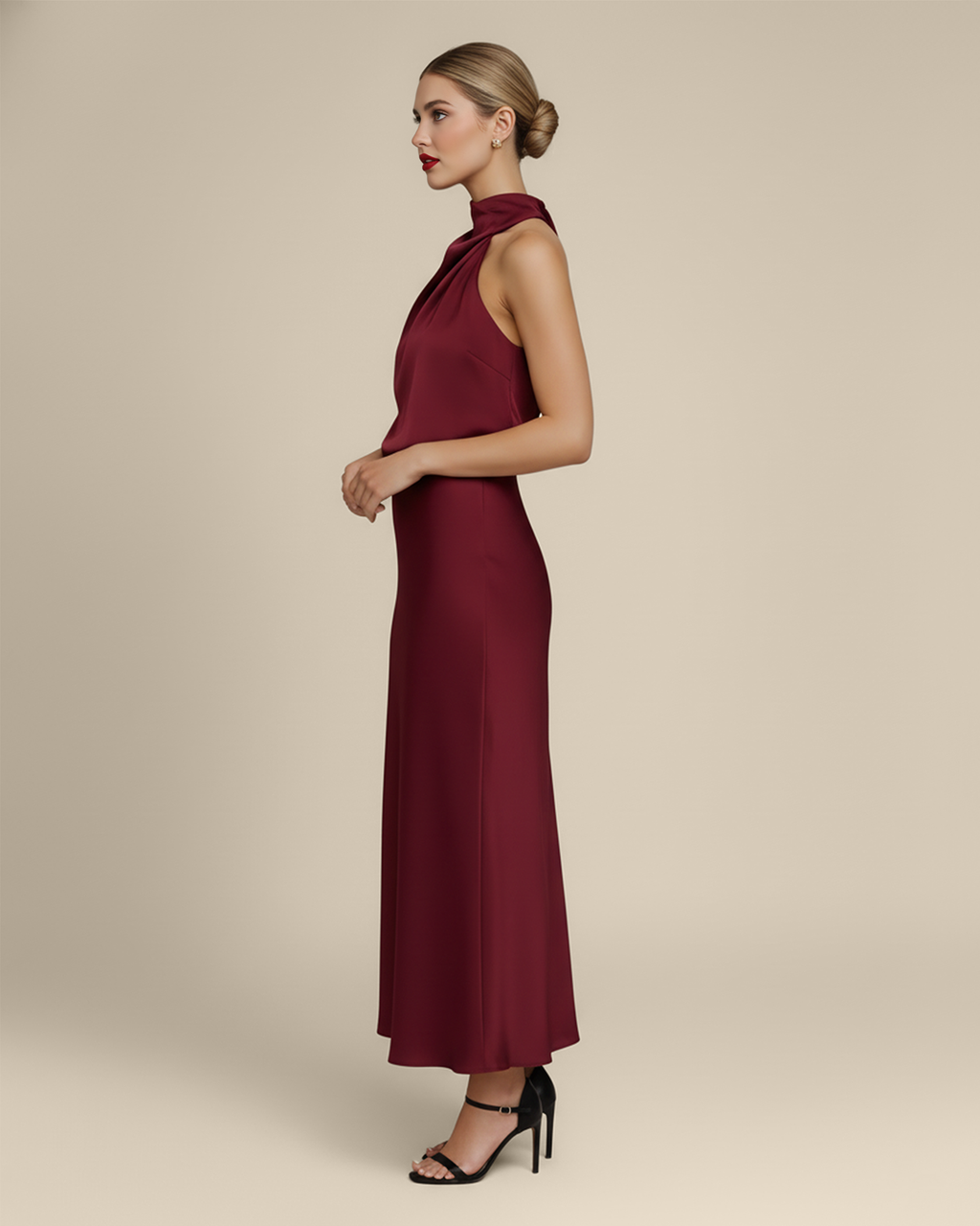 Midi Mock Neck Satin Dress