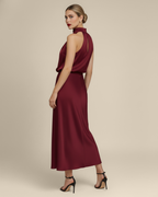Midi Mock Neck Satin Dress