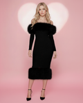 Das Nadia Maxikleid mit Kunstpelzbesatz 