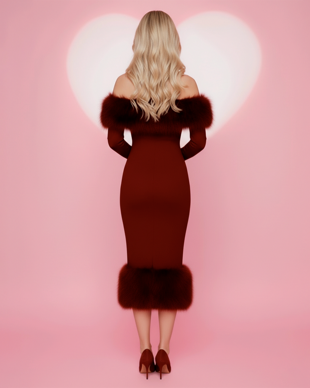 Das Nadia Maxikleid mit Kunstpelzbesatz 