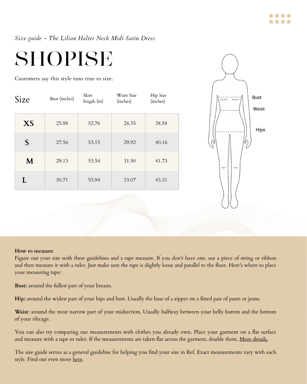 Size Chart The LilianHalterNeckMidiSatinDress