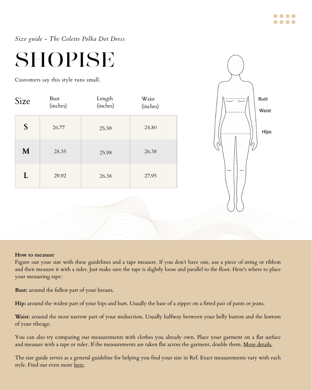 Size Chart The Colette Polka Dot Dress