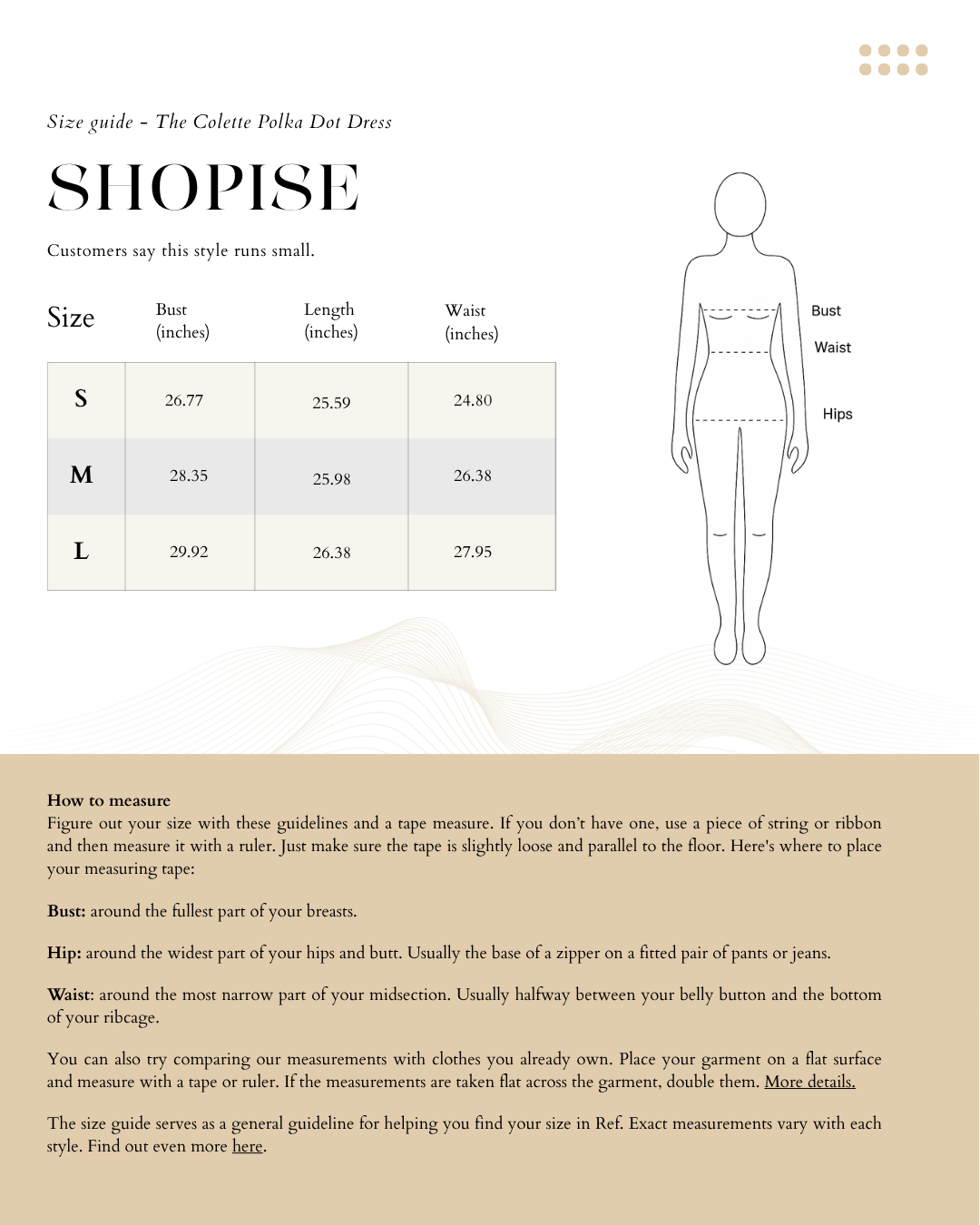 Size Chart The Colette Polka Dot Dress