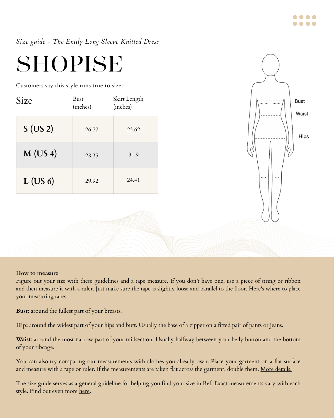 Size Chart The Emily Long Sleeve Knitted Dress - Dark Brown 4