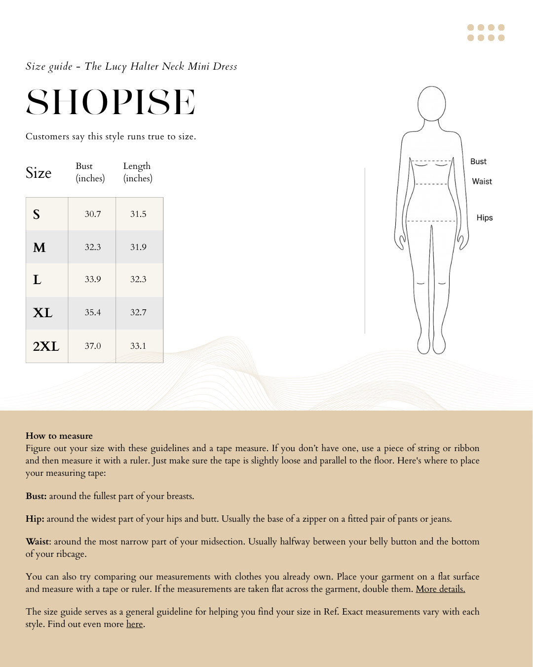 Size Chart The Lucy Halter Neck Mini Dress