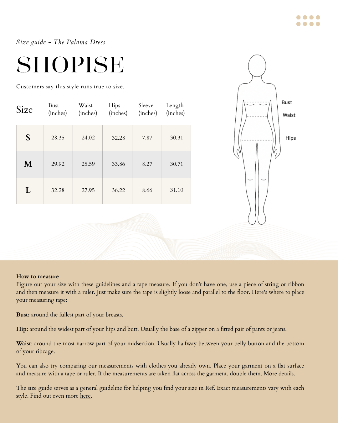 Size Chart The Paloma Dress in Black and White