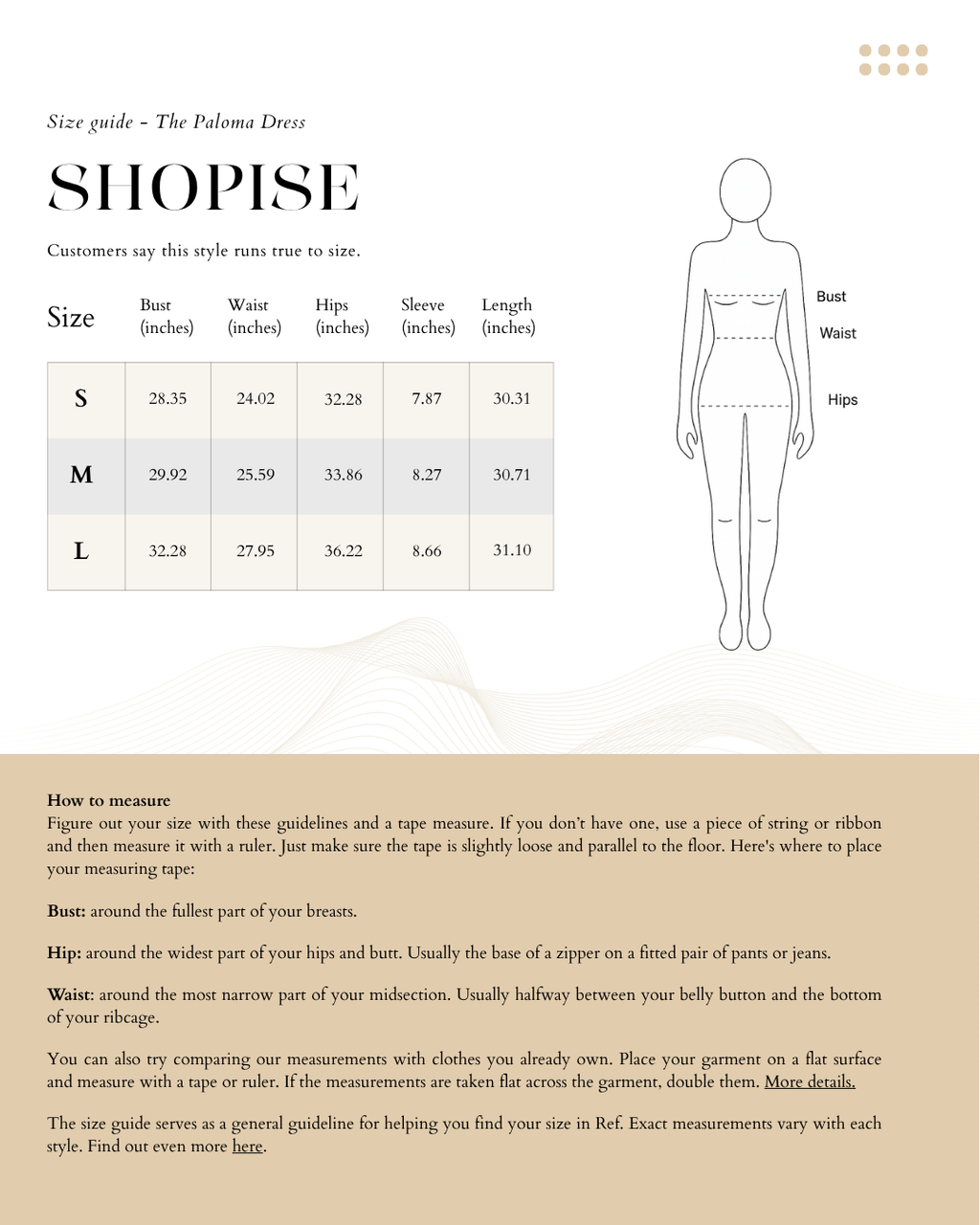 Size Chart The Paloma Dress in Black and White