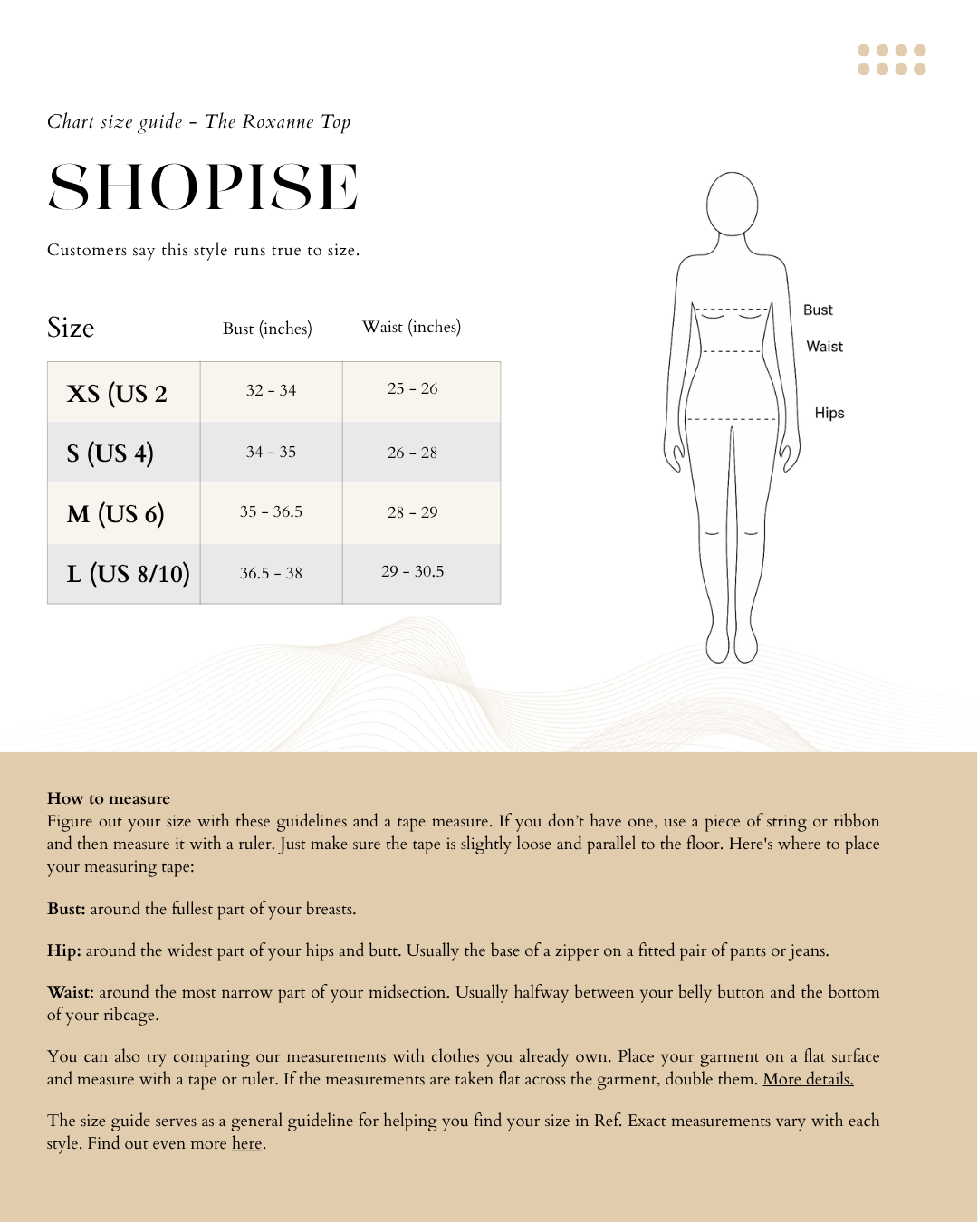 Size Chart The Roxanne Top