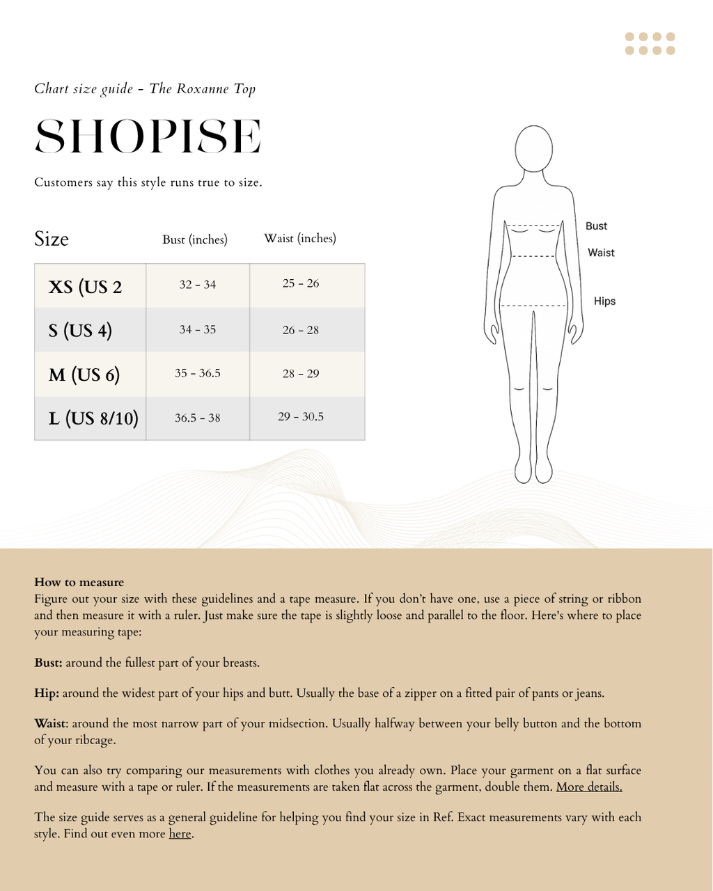 Size Chart The Roxanne Top