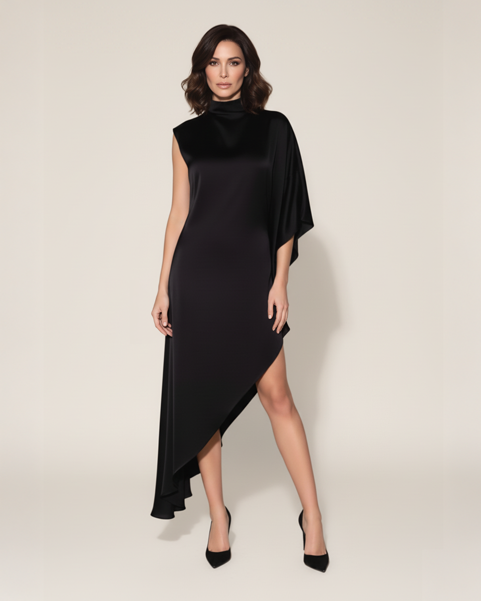 The Charlotte Asymmetric Silk Midi Dress White / S