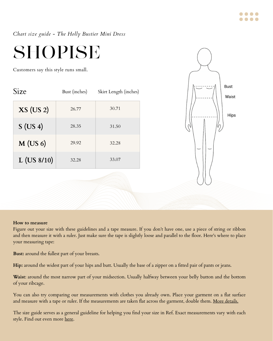 Size chart for TheHollyBustierMiniDress in Black