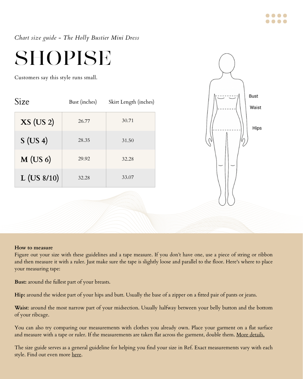 Size chart for TheHollyBustierMiniDress in Black