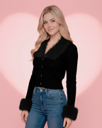 TheLauraKnittedSweaterwithFauxFurTrim in Black 1