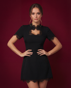 The Gabi Lace Mandarin Collar Mini Dress
