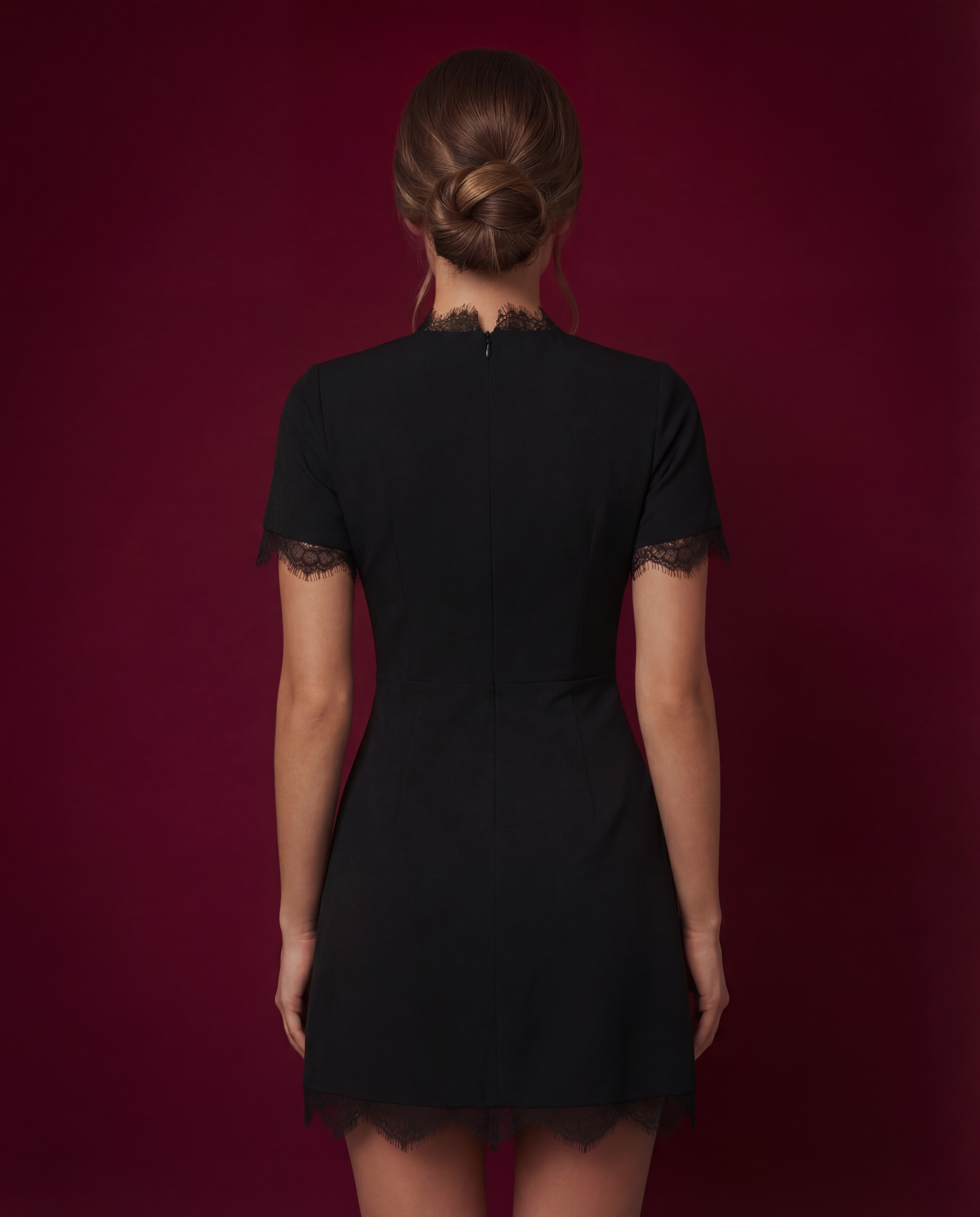 The Gabi Lace Mandarin Collar Mini Dress Black / L