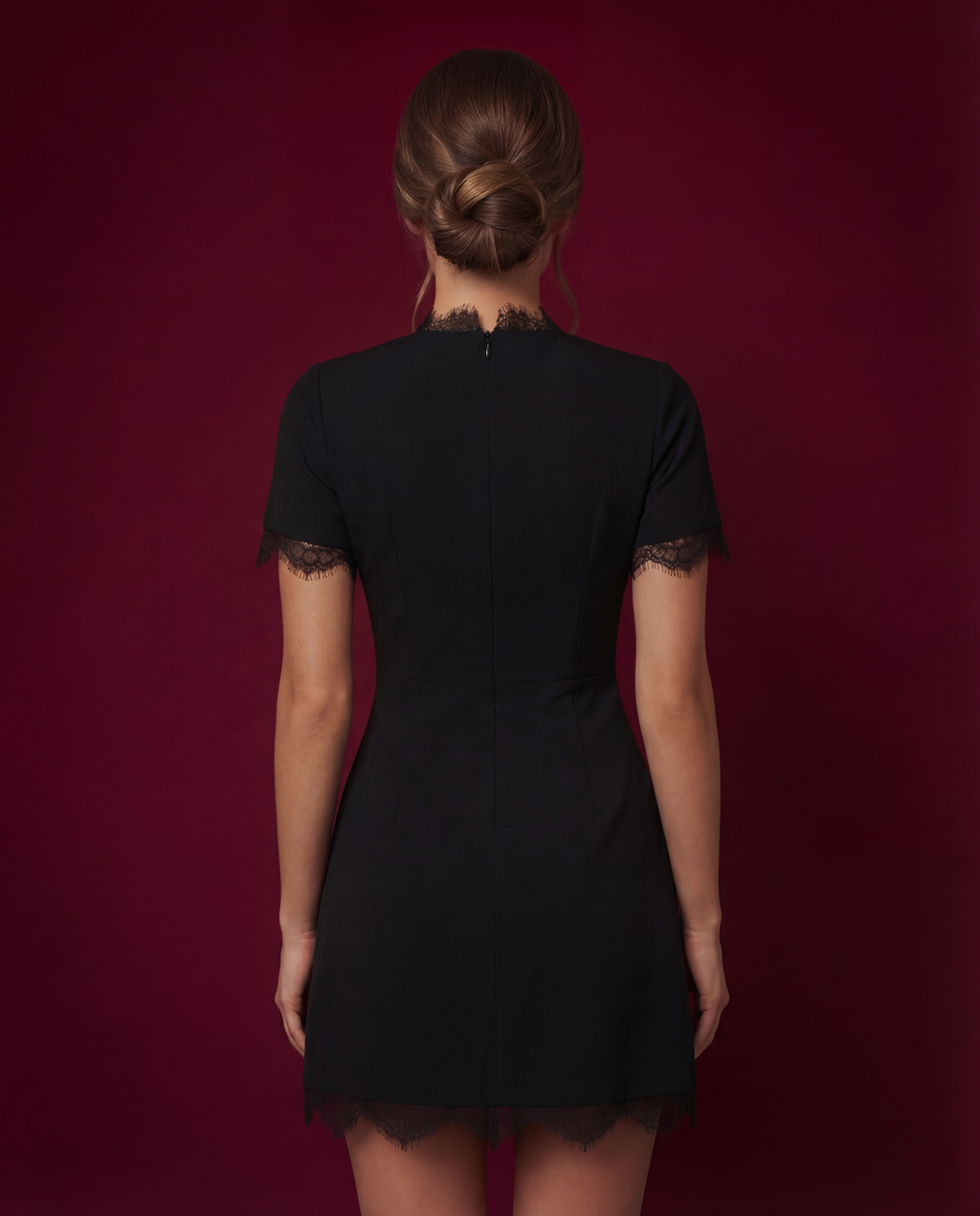 The Gabi Lace Mandarin Collar Mini Dress