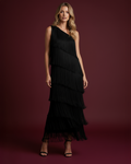 The Gia Asymmetric Fringe Maxi Dress in Black 1