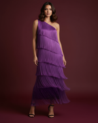 The Gia Asymmetric Fringe Maxi Dress in Purple 1