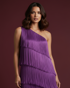 The Gia Asymmetric Fringe Maxi Dress in Purple 4