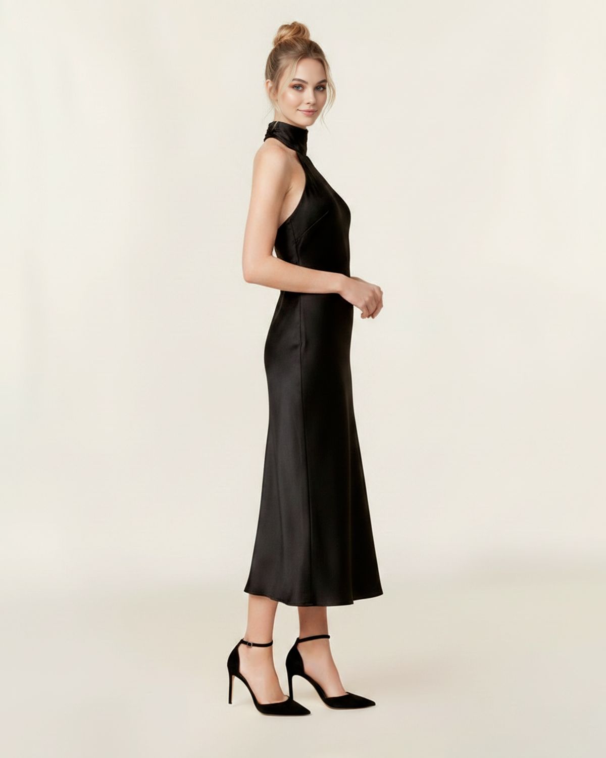 The Lilian Halter Neck Midi Satin Dress
