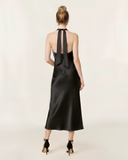 The Lilian Halter Neck Midi Satin Dress